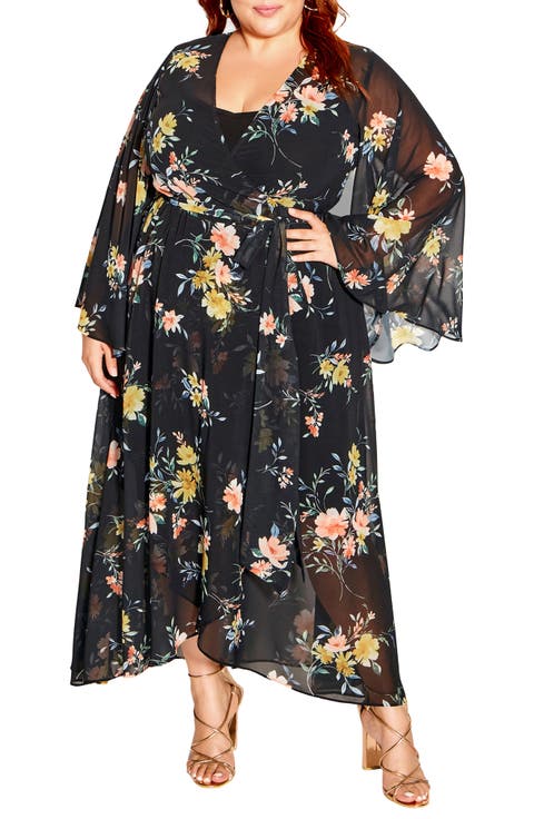 Fleetwood Print Wrap Maxi Dress (Plus)