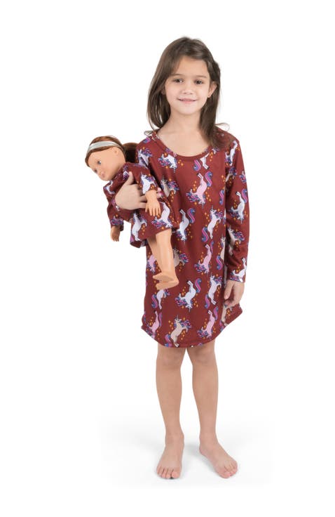 Girls Long Sleeve Nightgown with Matching Doll Nightgown, Printed Design