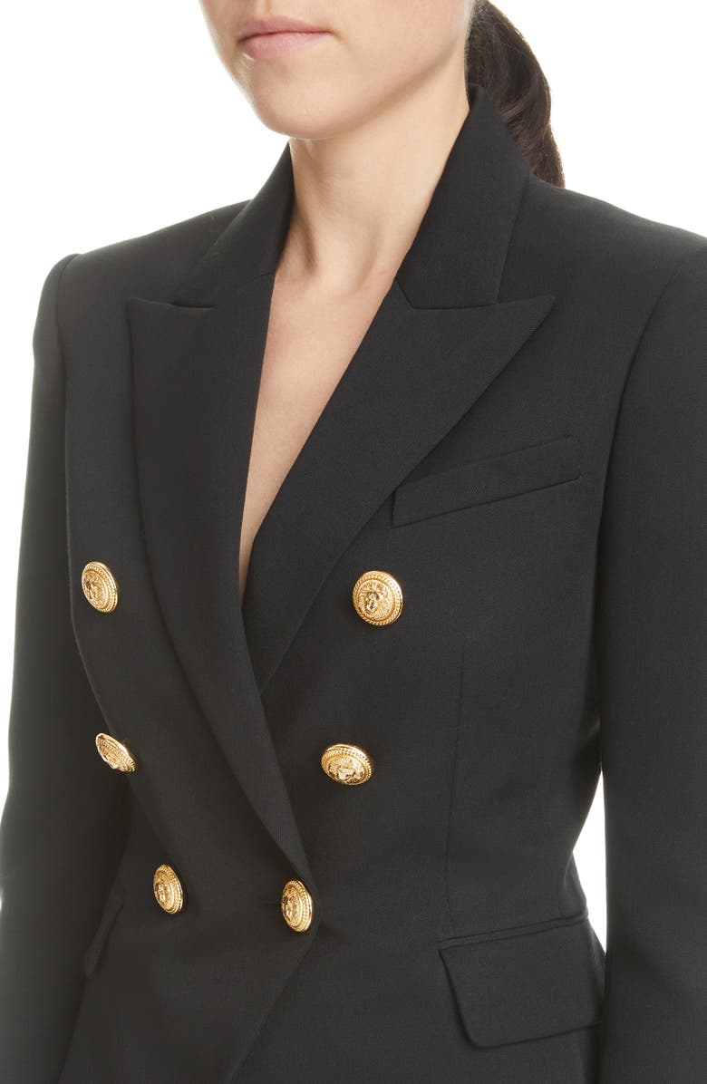 Balmain Double Breasted Twill Blazer, Alternate, color, 