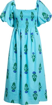 SUGARLIPS Amena Floral Maray Smocked Cotton Midi Dress
