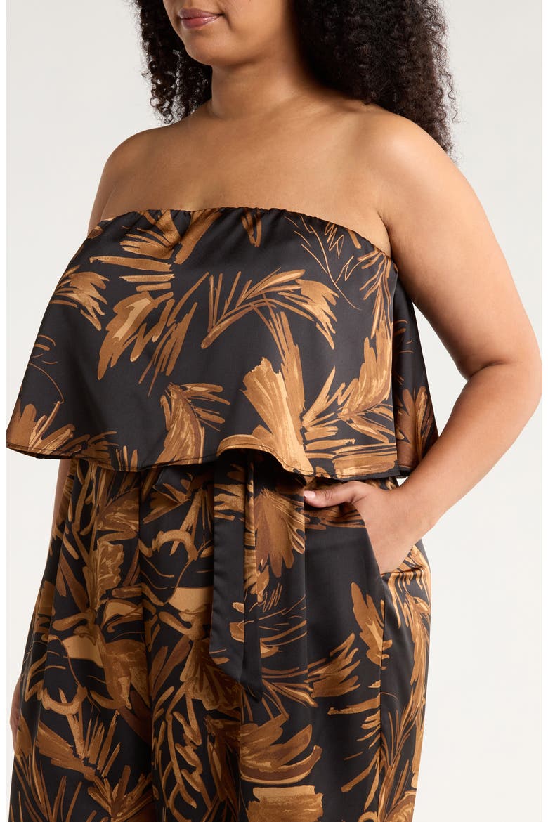 Palm Tropics Midnight Pinal Strapless Wide Leg Jumpsuit, Alternate, color, BLACK-TAN