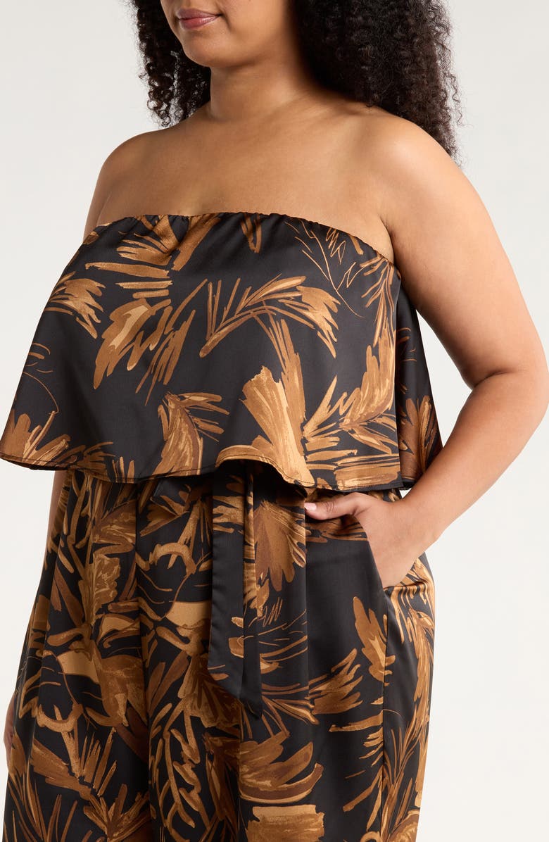 SUGARLIPS Palm Tropics Midnight Pinal Strapless Wide Leg Jumpsuit, Alternate, color, Black-Tan