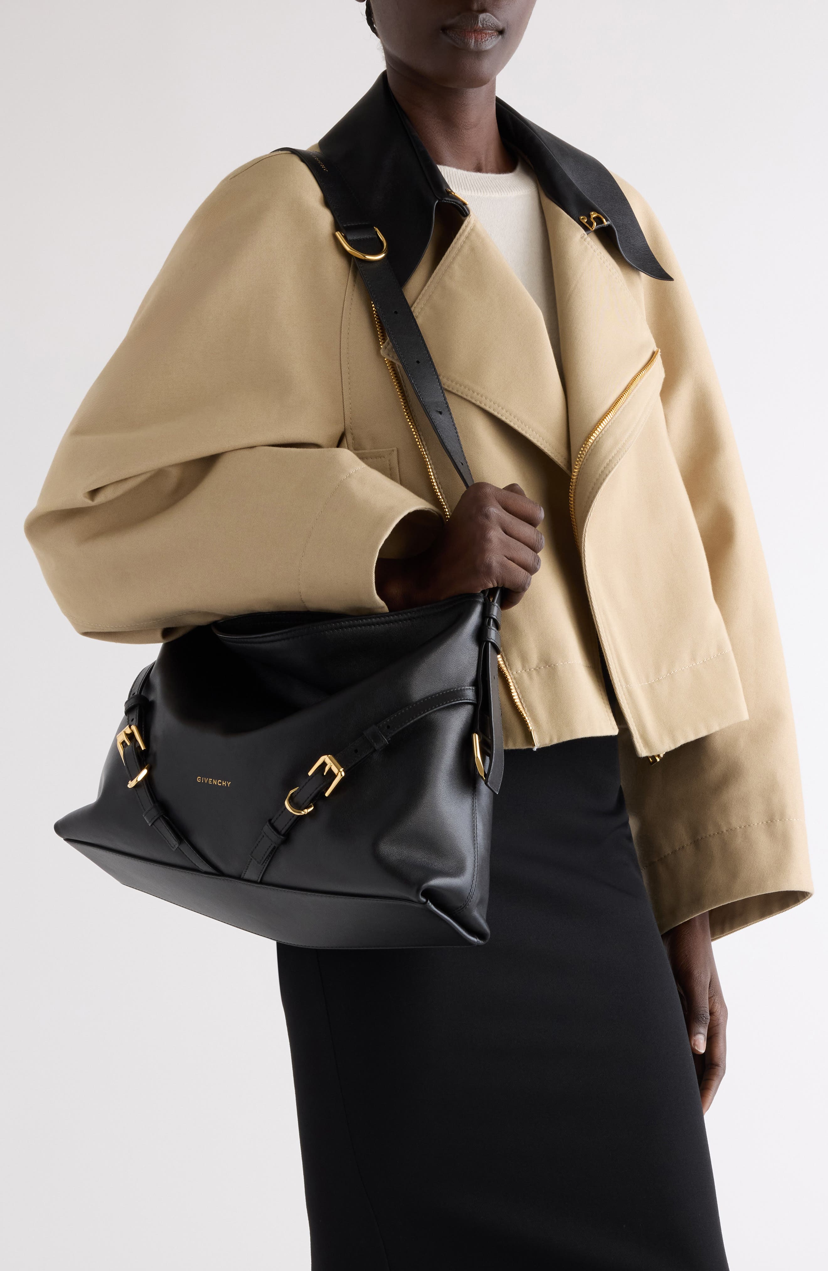 Givenchy Medium Voyou Leather Shoulder Bag, Alternate, color, Black