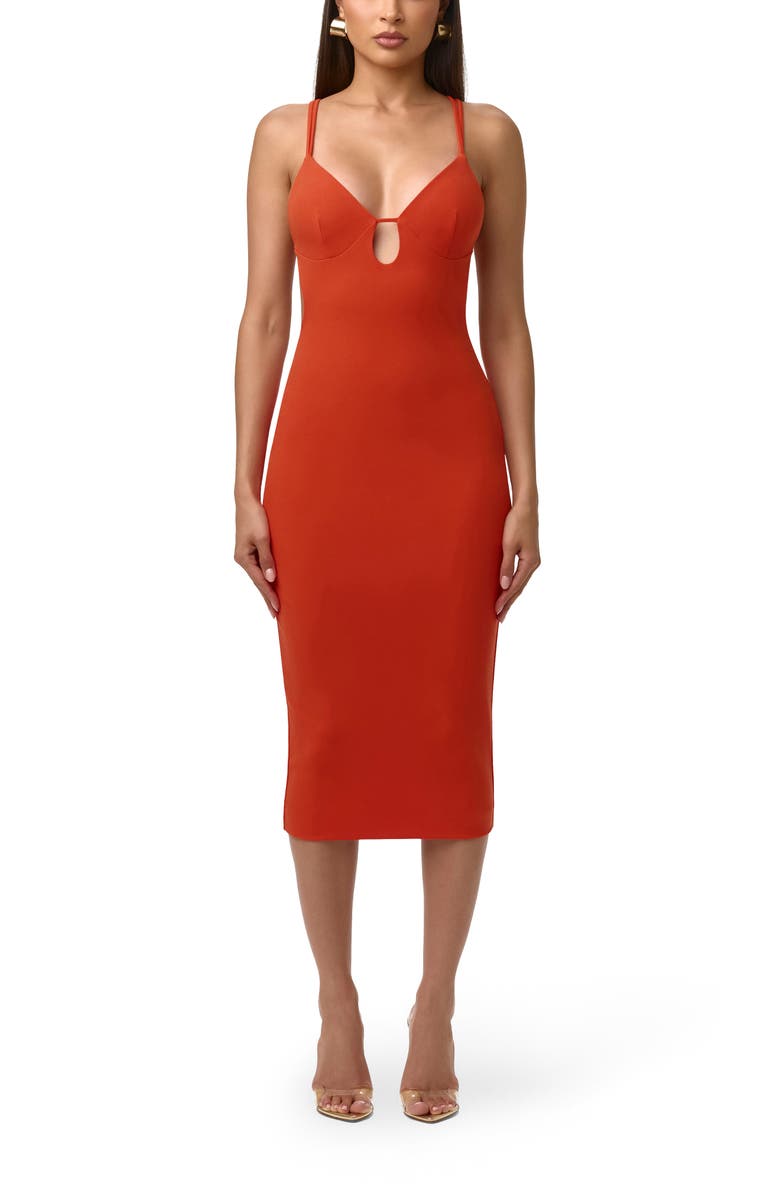 Naked Wardrobe Sleeveless Crepe Midi Dress, Main, color, Tangerine