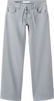 MANGO TEEN Lace-Up Low Rise Wide Leg Jeans