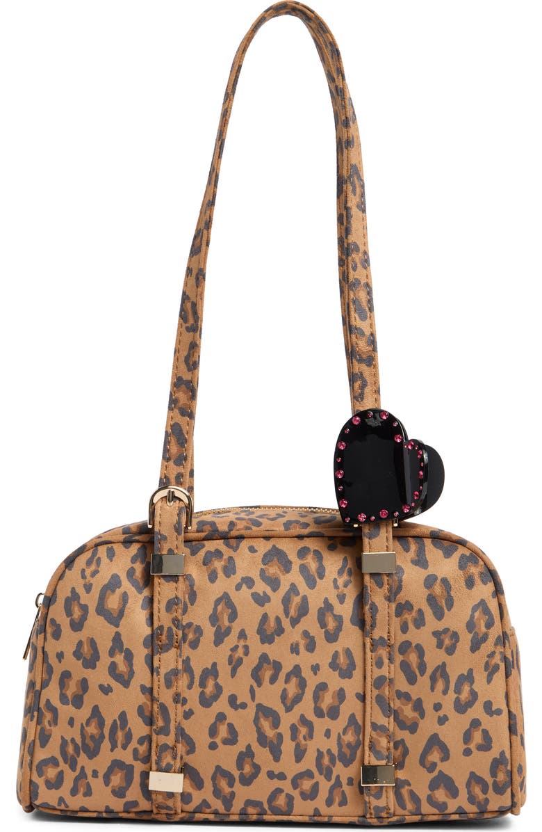 Madden Girl Leopard Faux Suede Bowler Tote, Main, color, Leopard