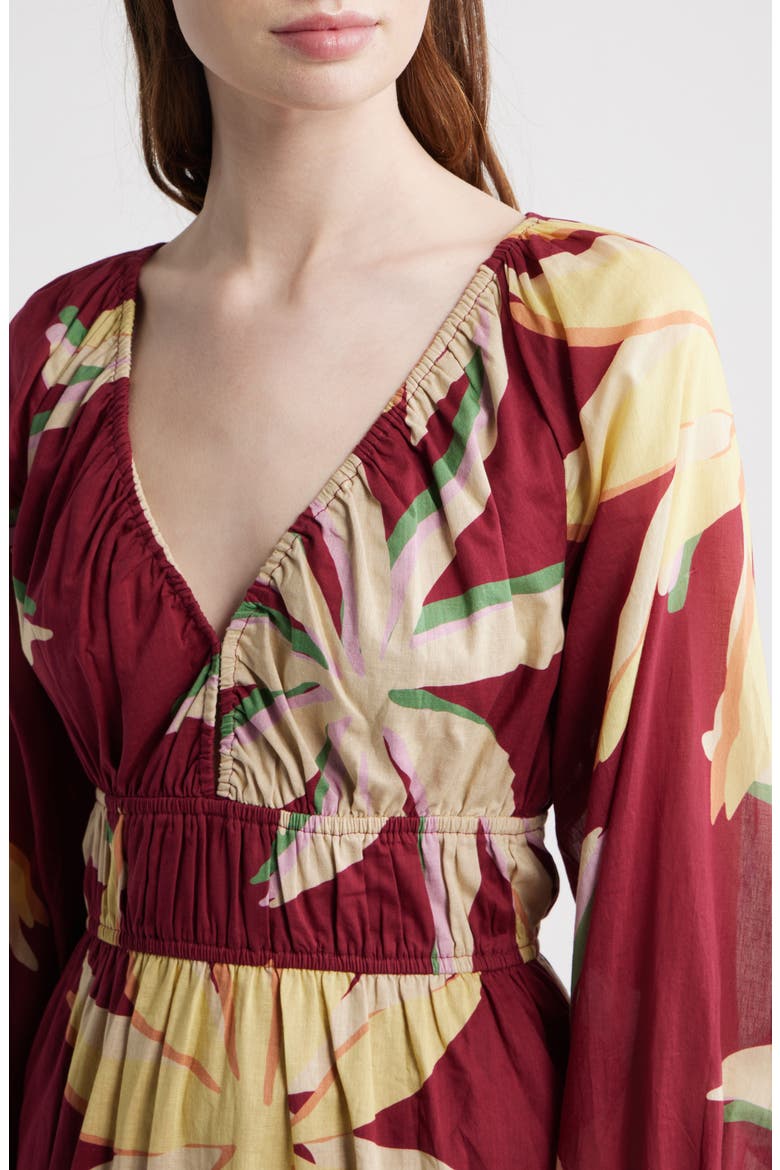 Krina Floral Ruched Dress, Alternate, color, RED PALMA