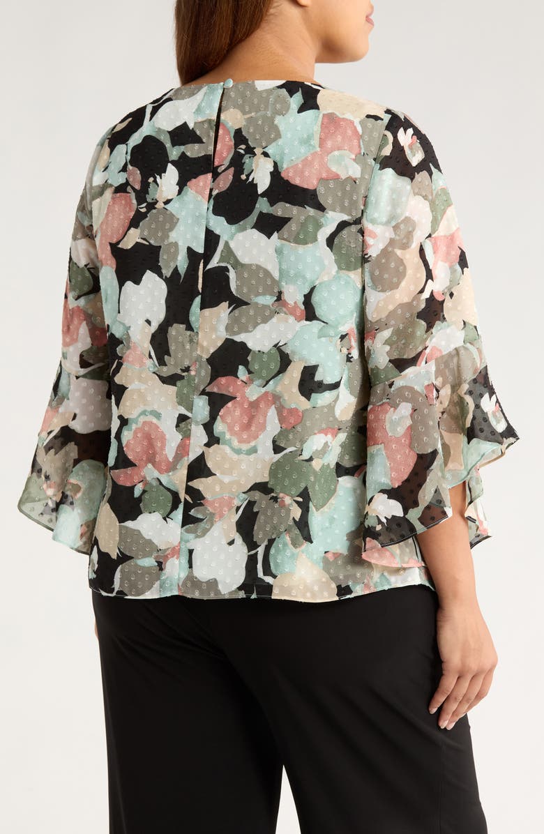 KASPER Clip Dot Ruffle Sleeve Top, Alternate, color, 