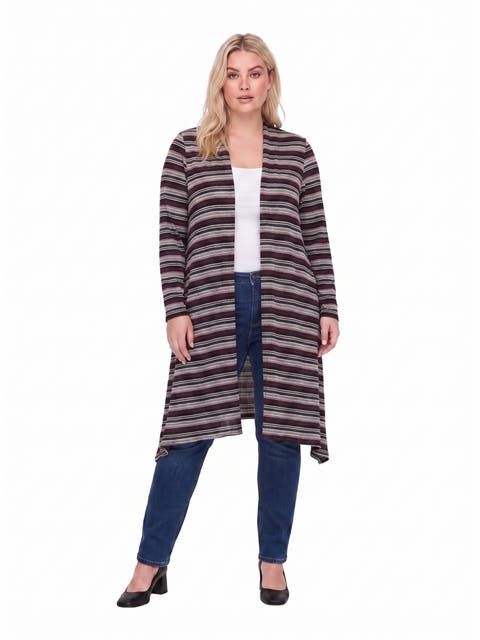 Essential Curvy Open Front Striped Long Sleeves Cardigan Jacket