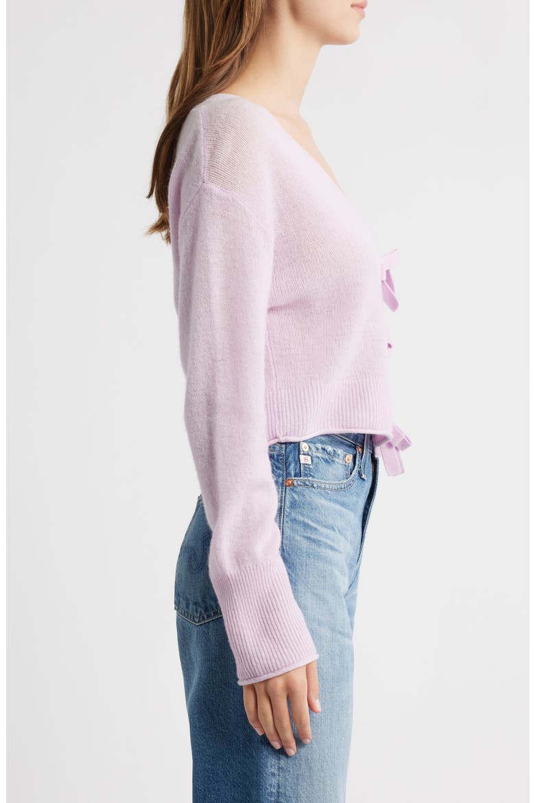 Luisella Bow Crop Cashmere Cardigan, Alternate, color, CLOUDED ROSE