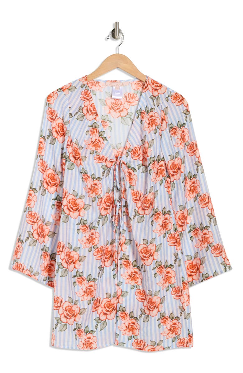 Hutch Tie Front Long Sleeve Cover-Up, Alternate, color, Coral Striped Ground Spacious