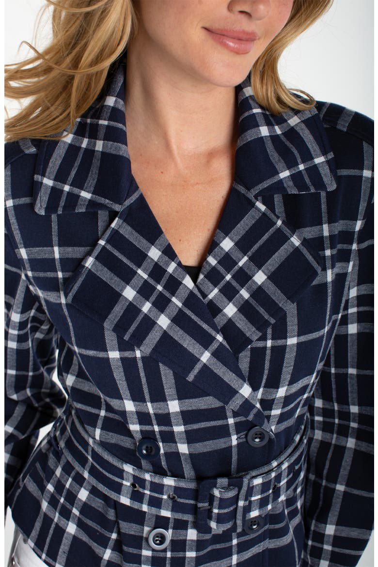 Plaid Crop Trench Jacket, Alternate, color, MIDNITE/ WHITE PLAID