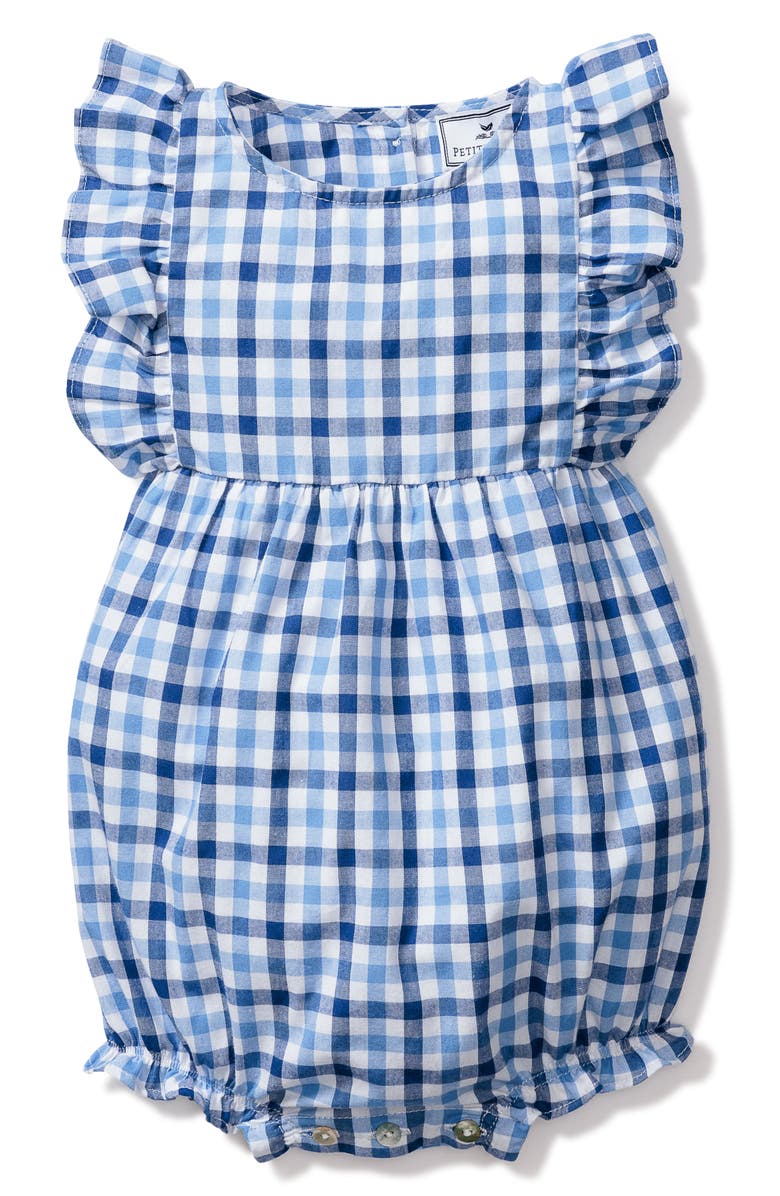 Petite Plume Gingham Check Bubble Romper, Main, color, 