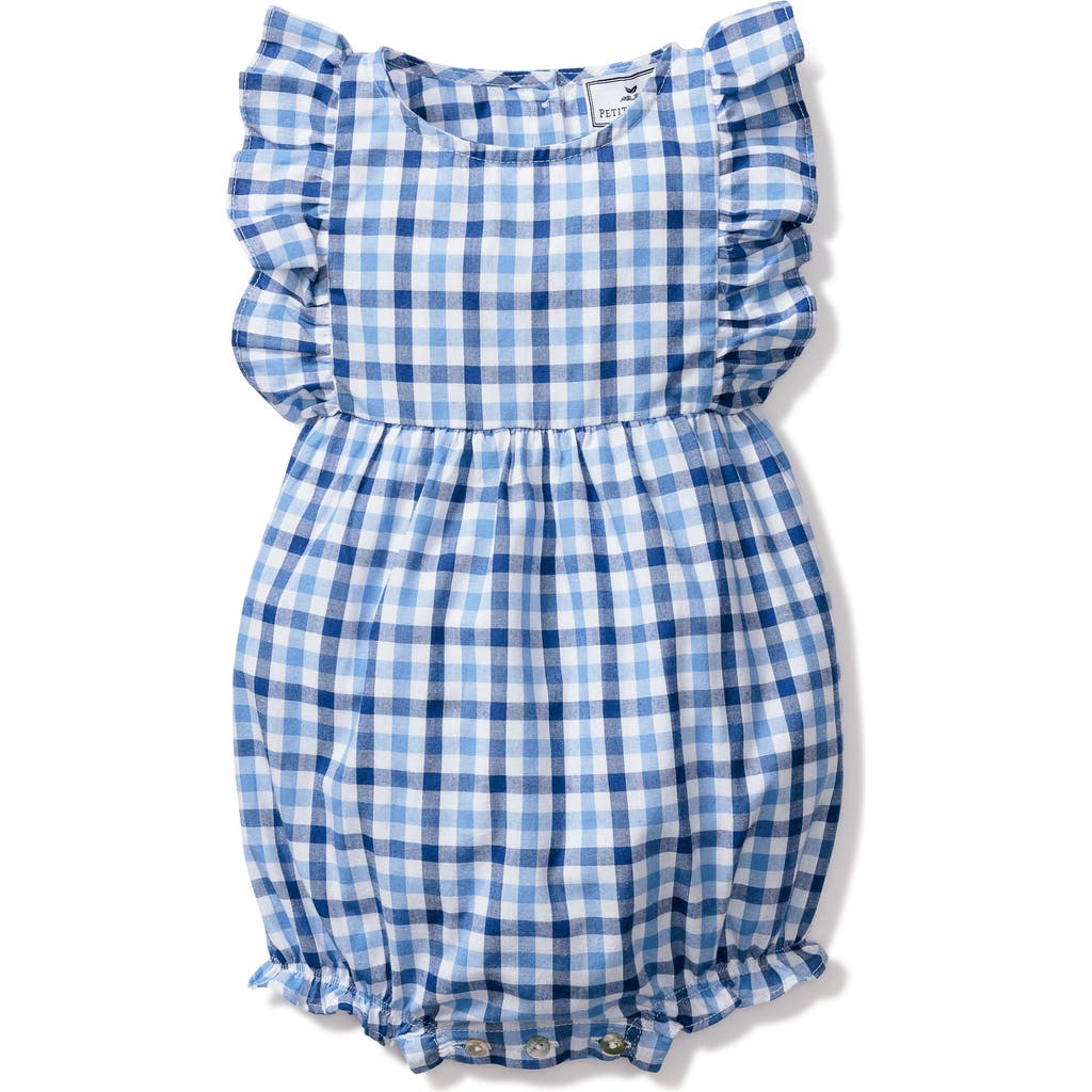 Shop Petite Plume Gingham Check Bubble Romper In Blue