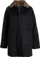 Bernardo Leopard Print Collar Felt Coat