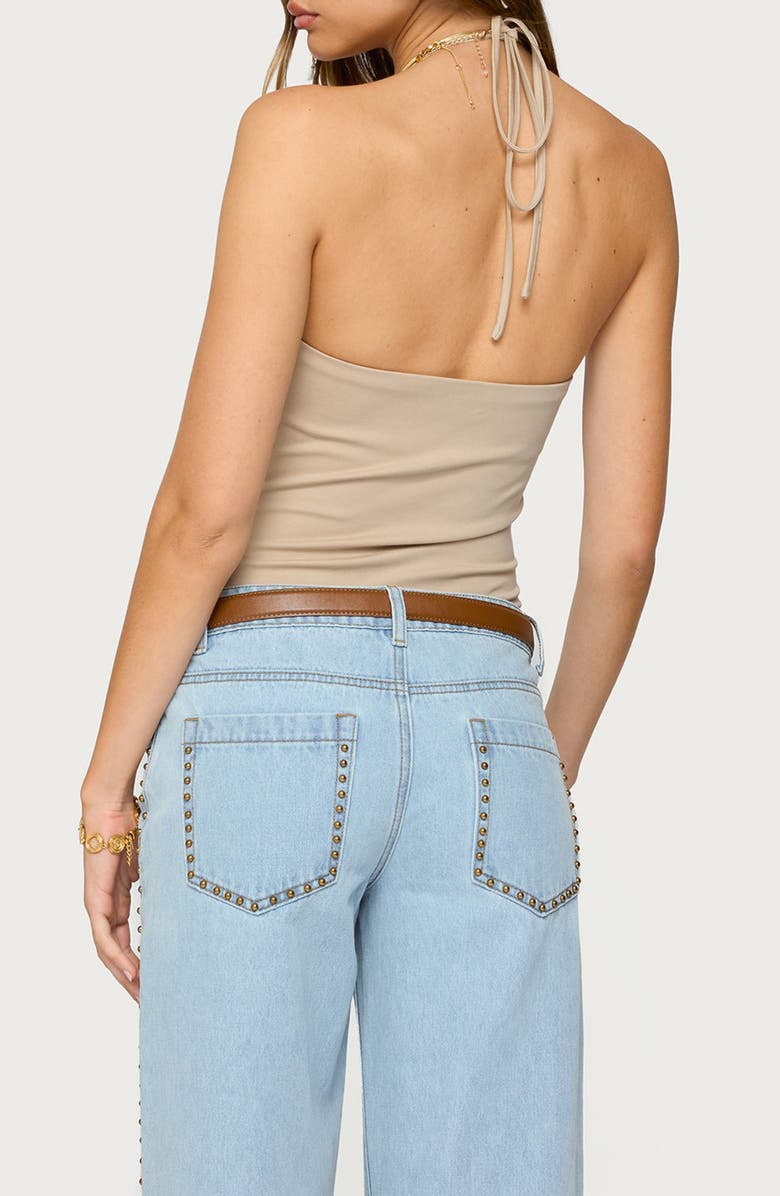 EDIKTED Colbie Faux Suede Fringe Trim Bodysuit, Alternate, color, Beige