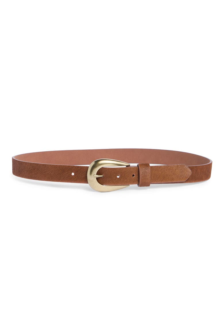 Genuine Calf Hair Western Tipped Belt, Main, color, BROWN- GOLD