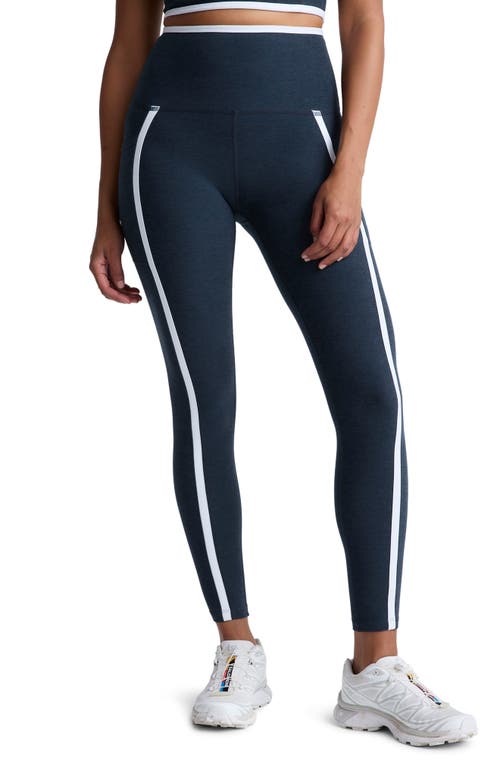 Shop Beyond Yoga Out Of Pocket Side Stripe High Waist Pocket Leggings In Nocturnal Navy/cloud White