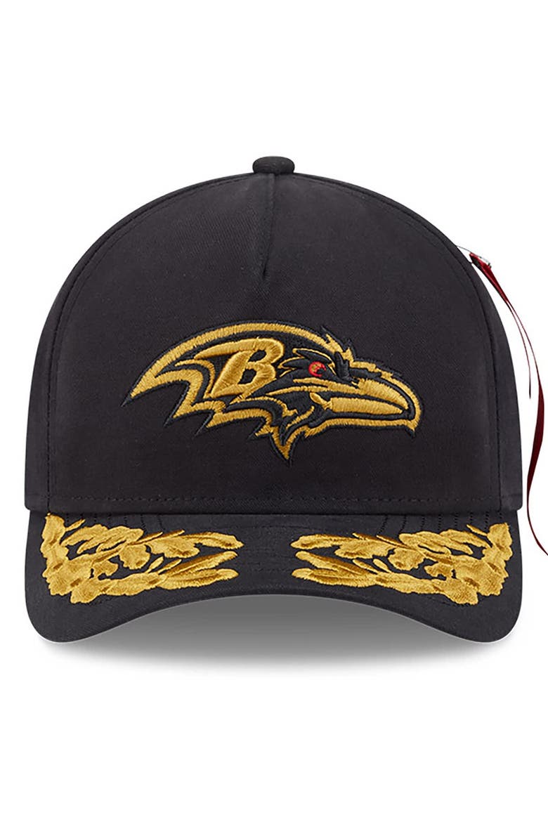 Men's New Era x Alpha Industries  Black Baltimore Ravens A-Frame 9FORTY Adjustable Hat, Alternate, color, Black