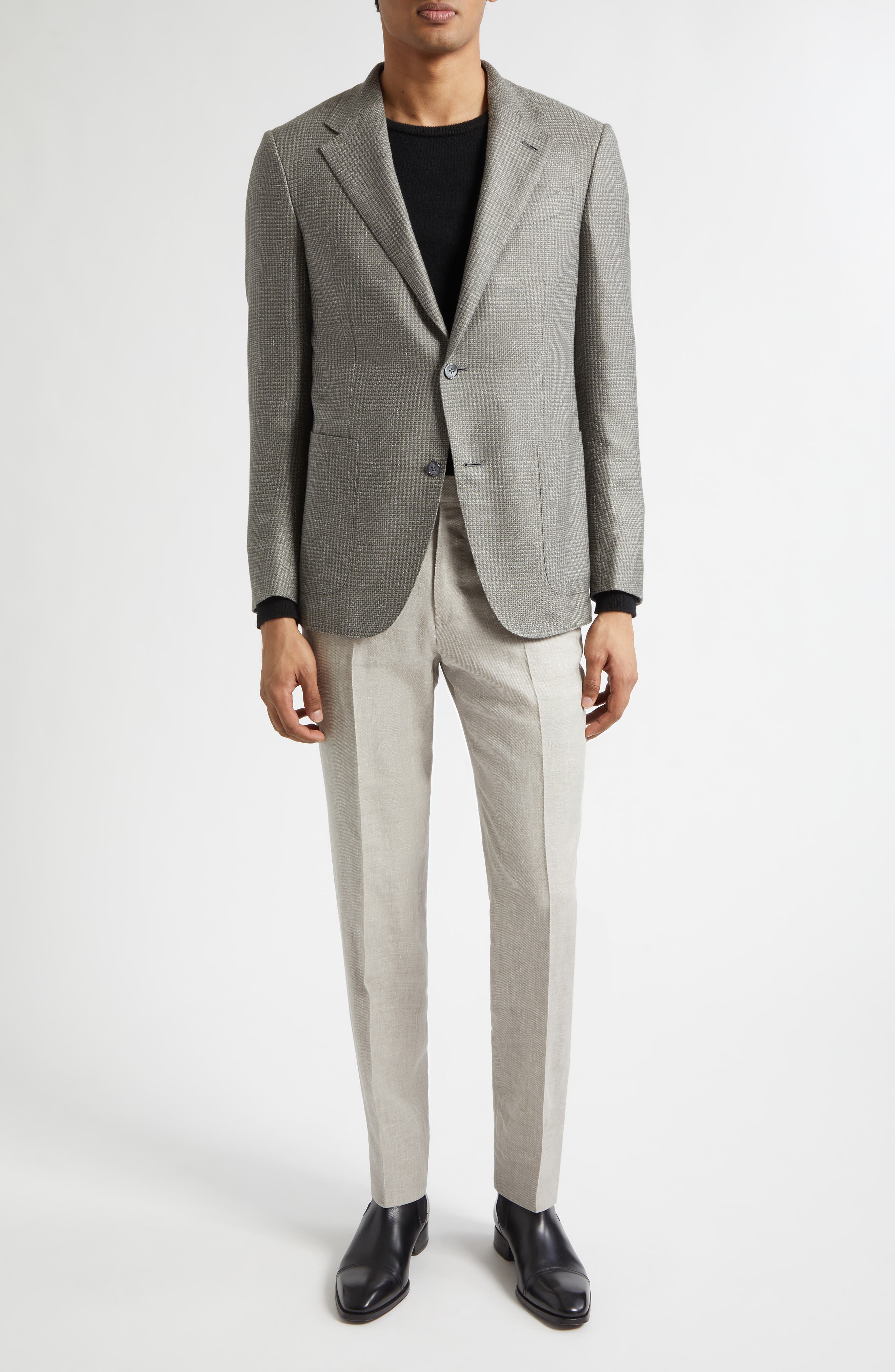 Flat Front Wool, Linen & Silk Trousers - image 2