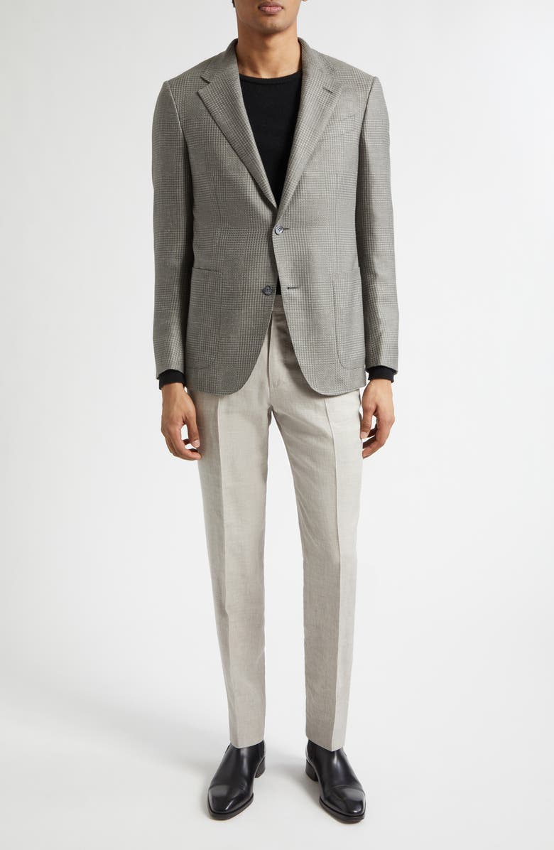 ZEGNA Flat Front Wool, Linen & Silk Trousers, Alternate, color, Light Beige