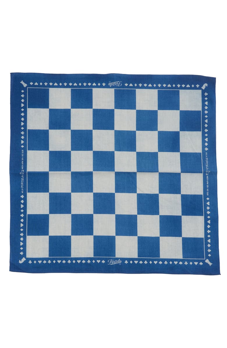 Fortela Printed "Damier" Cotton Bandana, Main, color, Indaco