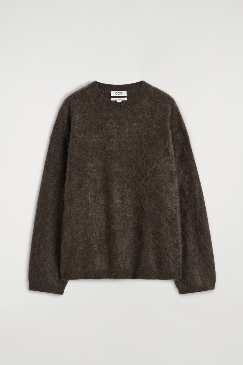 Brushed-Cashmere Crew-Neck Sweater, Alternate, color, BROWN MÉLANGE