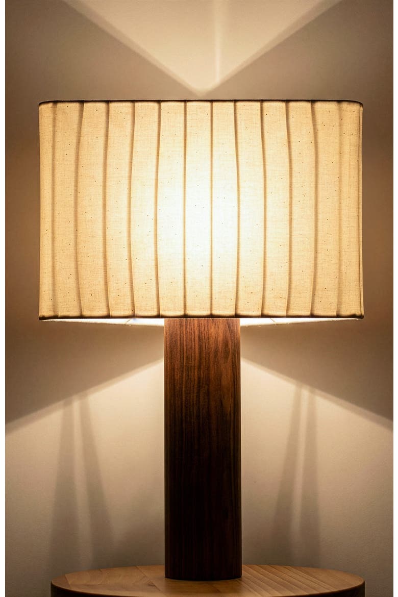 Koa 20" LED Table Lamp with Solid Walnut Wood Base and Triangle Cotton Shade, Alternate, color, Walnut