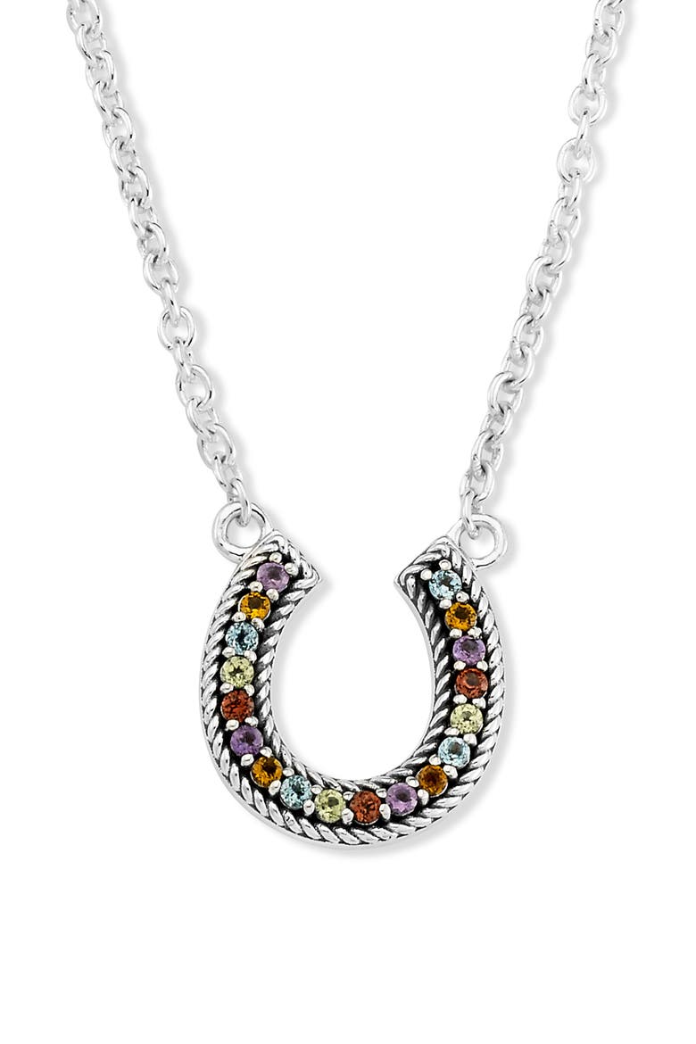 Rainbow Stone Horseshoe Pendant Necklace, Alternate, color, SILVER MULTI
