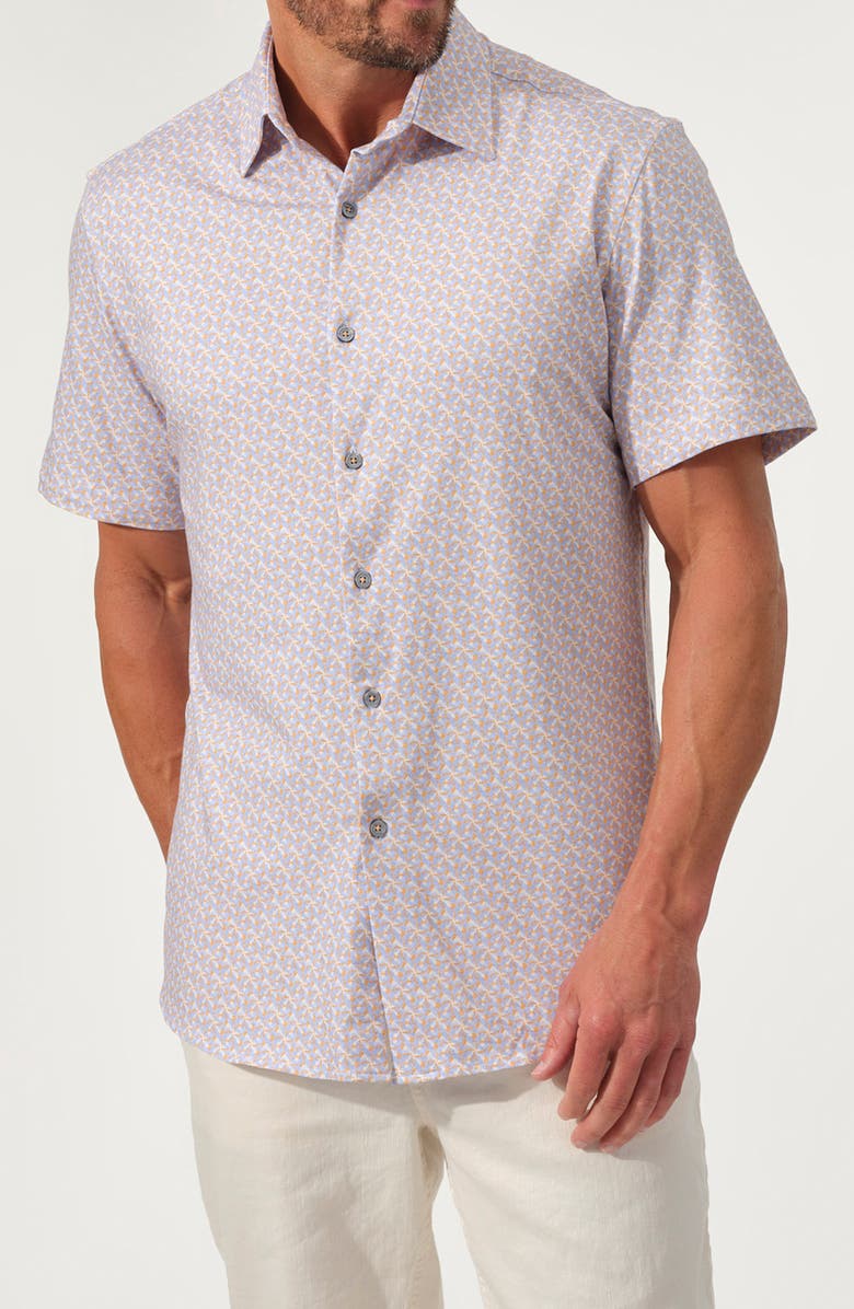 STUDIO GARNET LOS ANGELES Dynamic Comfort Short Stretch Cotton Sleeve Button-Up Shirt, Main, color, Tangelo