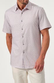 STUDIO GARNET LOS ANGELES Dynamic Comfort Short Stretch Cotton Sleeve Button-Up Shirt