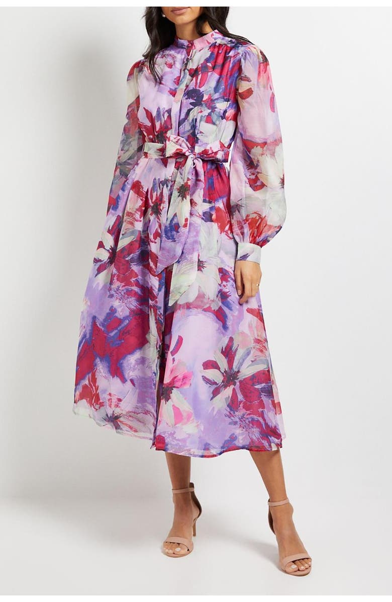 Wallis Floral Print Organza Midi Shirt Dress, Alternate, color, Pink