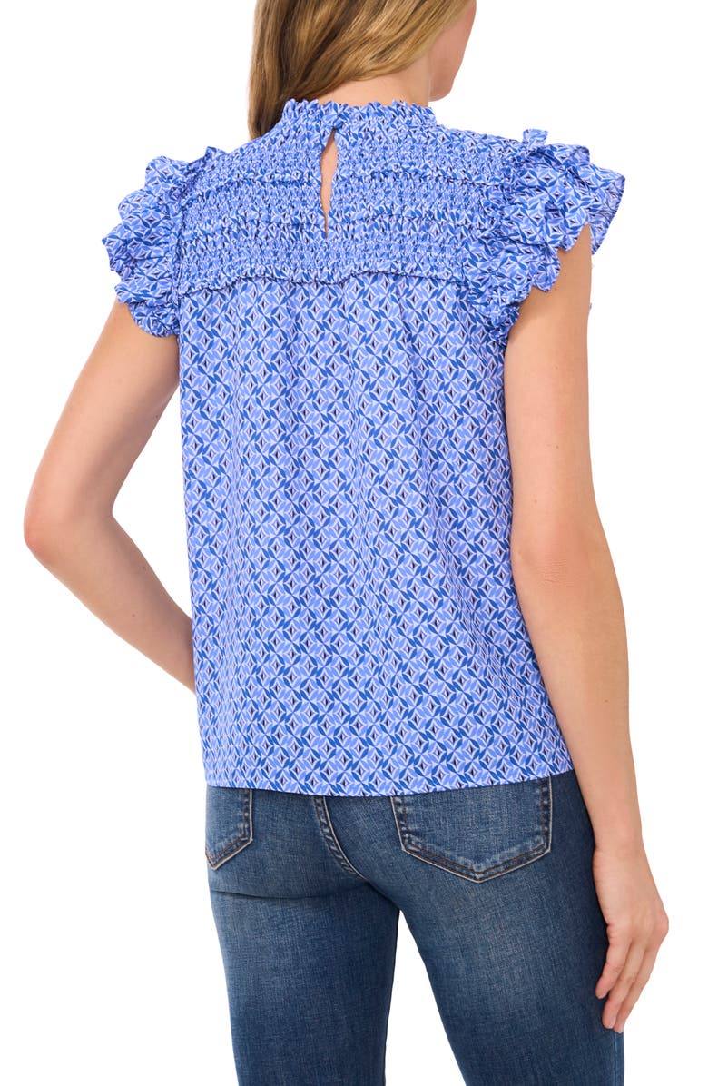 CeCe Geo Print Smocked Flutter Sleeve Top, Alternate, color, 