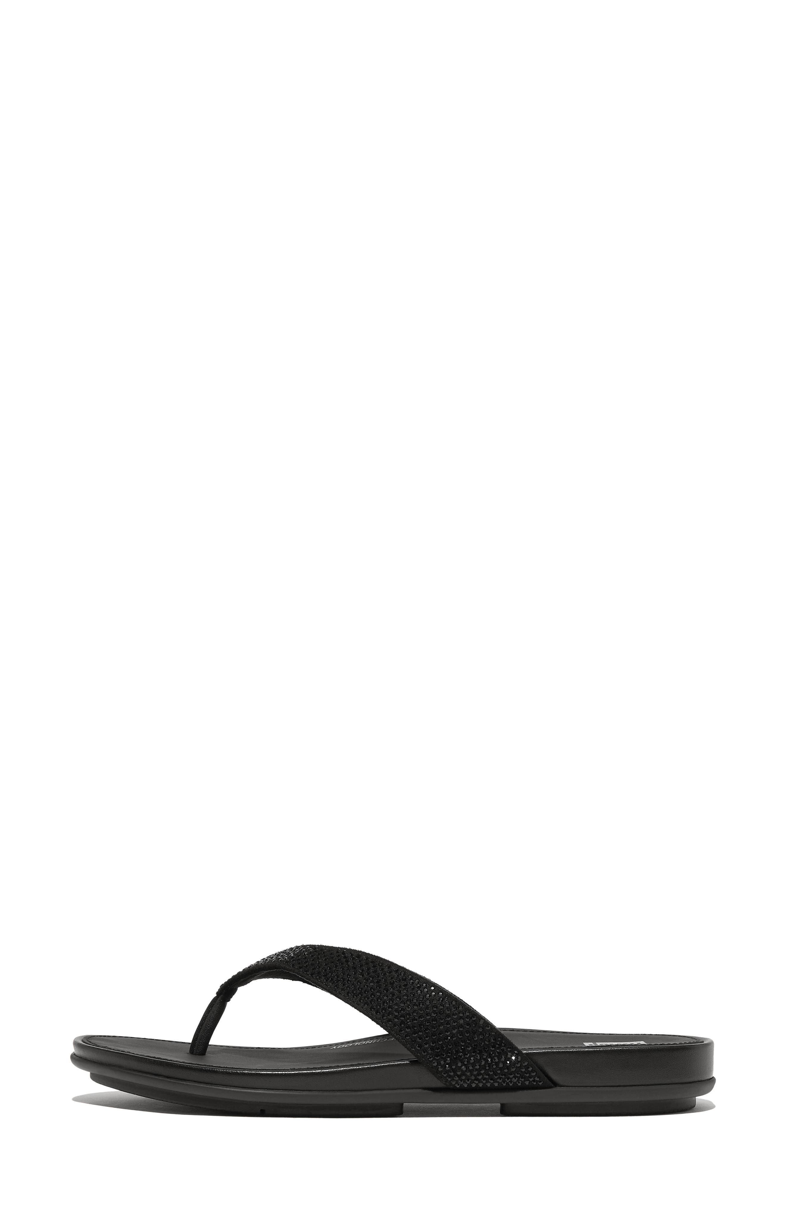 FitFlop Gracie Crystal Flip Flop Sandal, Alternate, color, Black