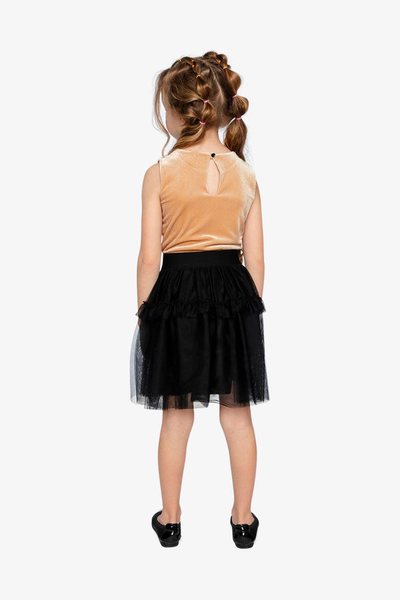 Bi-Material Sleeveless Tiered Mesh Ruffle Dress, Alternate, color, Beige and Black
