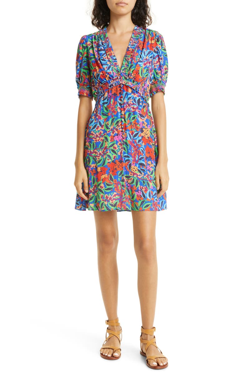 SALONI Floral Print Crepe Dress, Main, color,