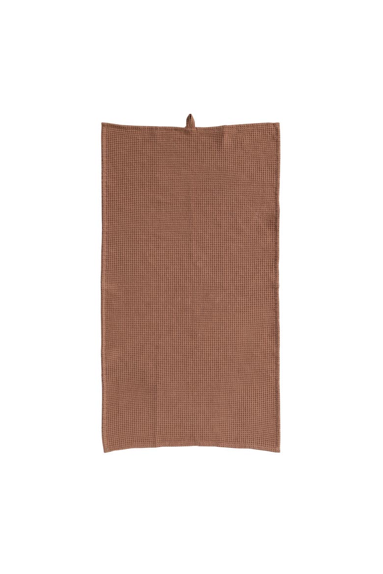 Oversized Woven Linen and Cotton Waffle Decorative Tea Towel with Loop for Dining and Kitchen, Terracotta, Main, color, Terracotta