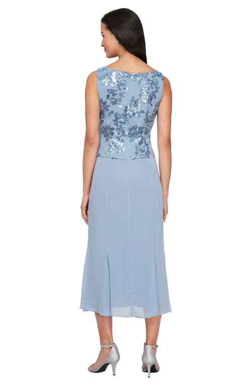 Alex Evenings Sequin Floral Stretch Crepe Cocktail Dress & Jacket In Dusty Blue