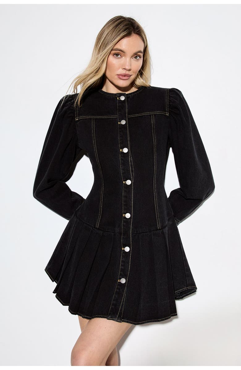 MissPap Premium Denim Balloon Sleeve Dress, Alternate, color, Washed Black