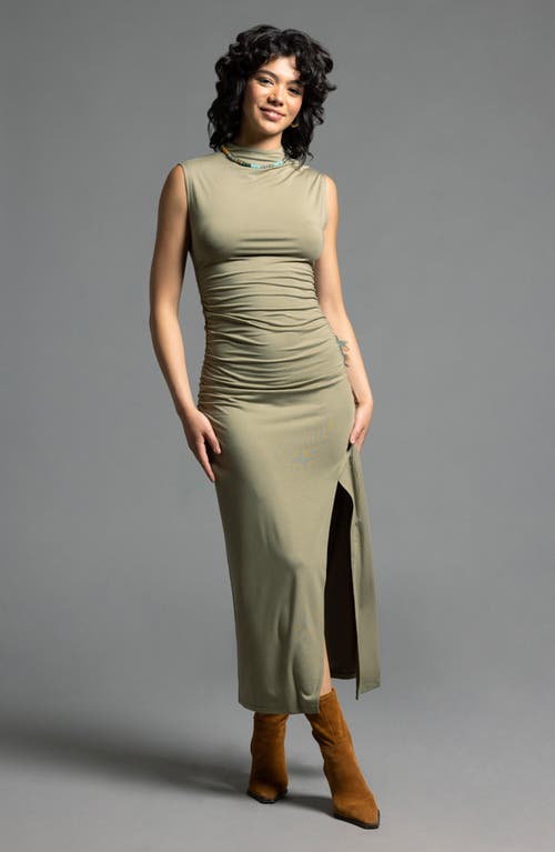 Weekend Los Angeles Rose Ruched Mock Neck Maxi Dress In Bonsai