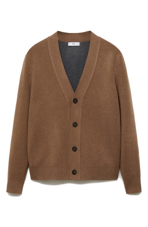 Mango Button Front Cardigan In Medium Brown