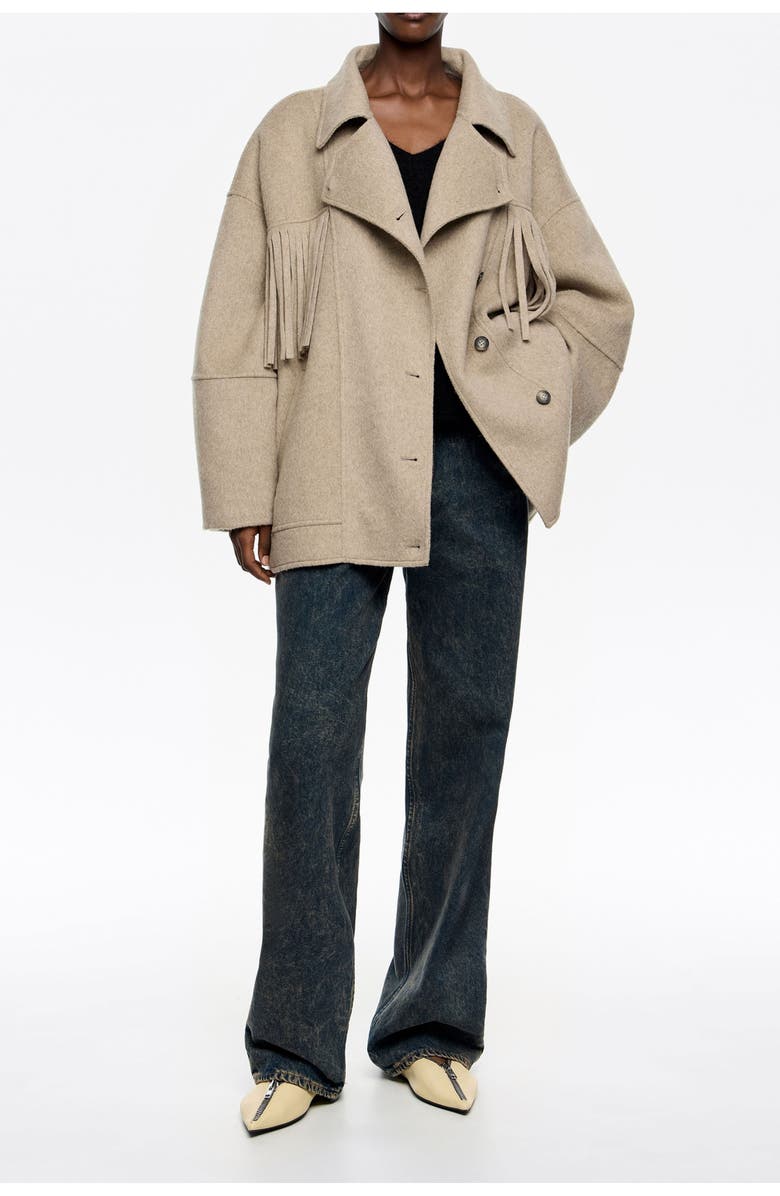 Bimba y Lola Fringed Double-Face Double-Breasted Jacket, Main, color, Taupe
