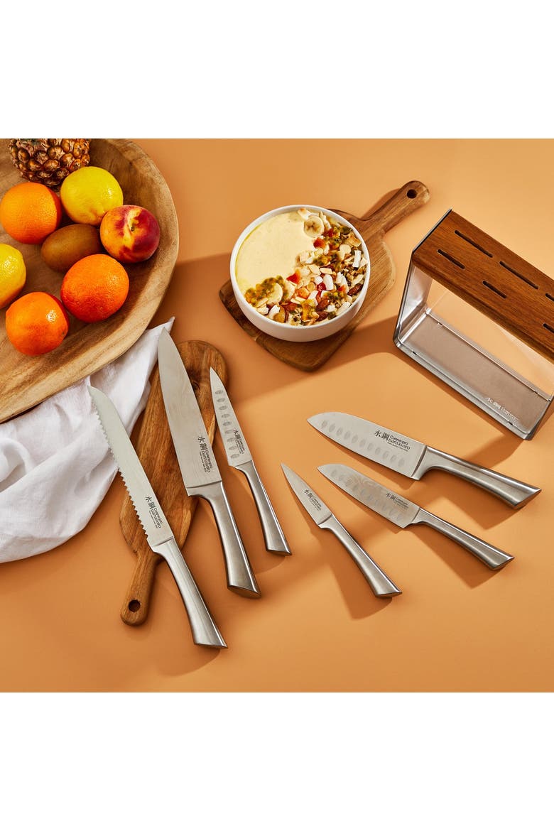 Damashiro® Kinzoku 7-Piece Knife Block, Alternate, color, Silver