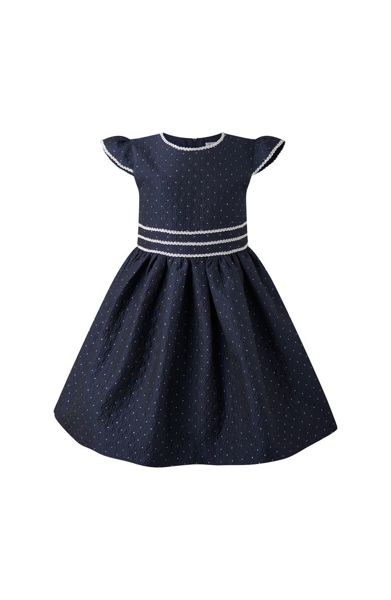 Rachel Riley Dot Damask Dress, Main, color, Navy