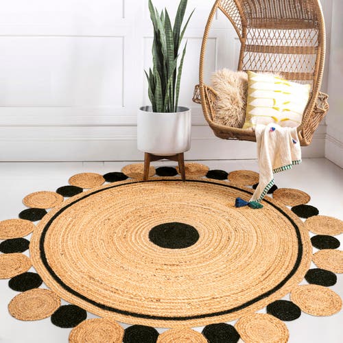 Jonathan Y Aurora Two-tone Jute Hippy Circle Medallion Round Area Rug In Black/natural