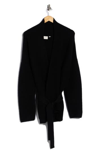 Cyrus Ottoman Ribbed Wrap Sweater Jacket In Black
