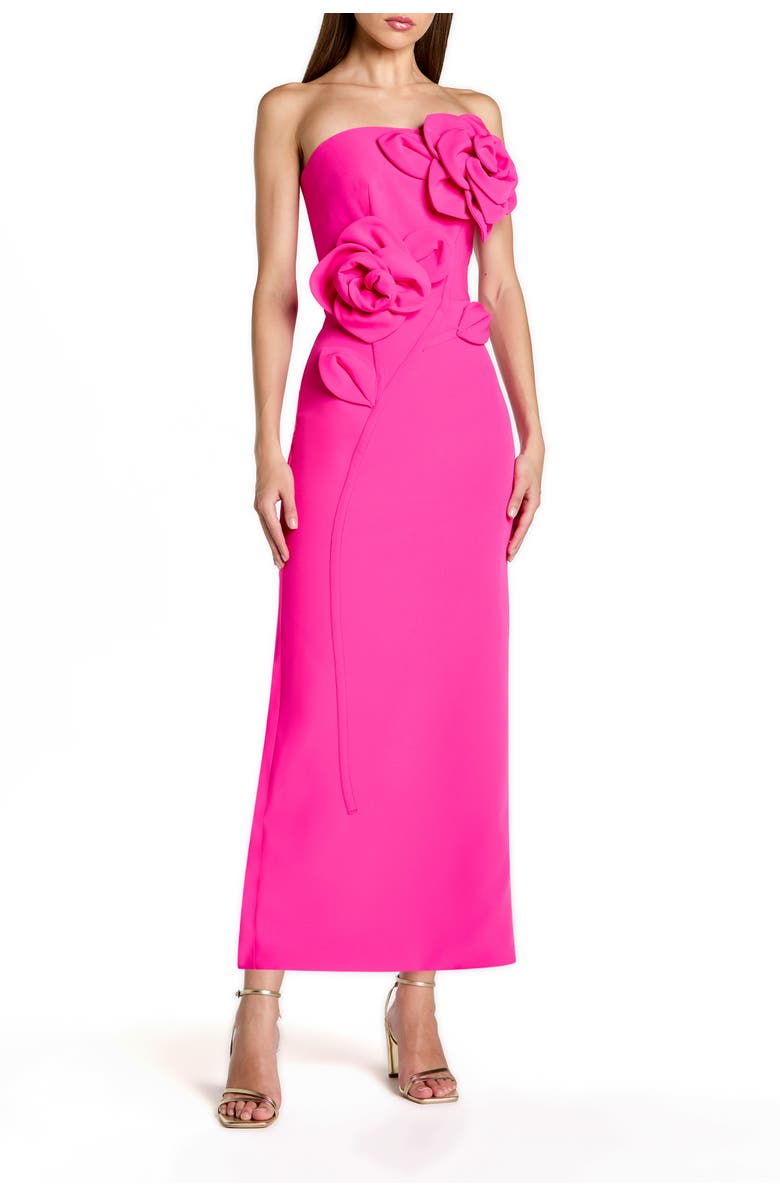 Mac Duggal Strapless Crepe Dress With 3D Flower Detail, Main, color, Hot Pink