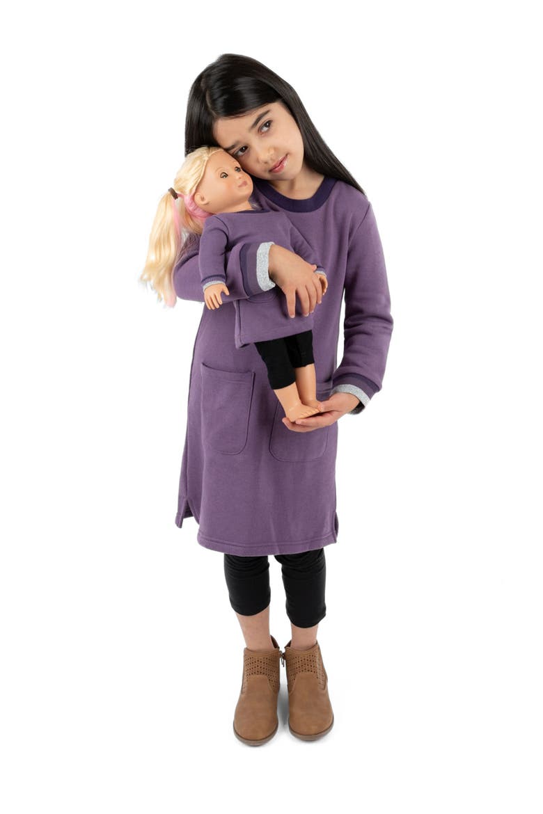 Girls Sweatshirt Dress with Matching Doll Dress, Main, color, PURPLE