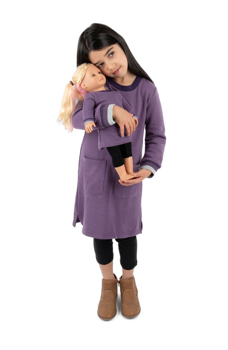Leveret Girls Sweatshirt Dress with Matching Doll Dress, Main, color, Purple