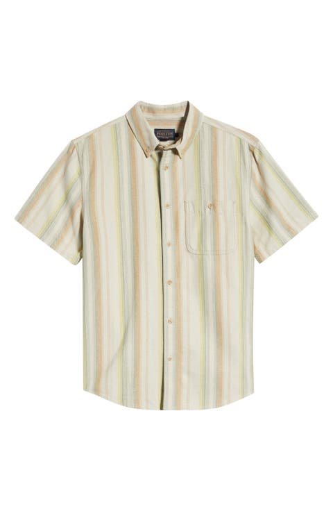 Bayside Stripe Short Sleeve Cotton Button-Down Shirt